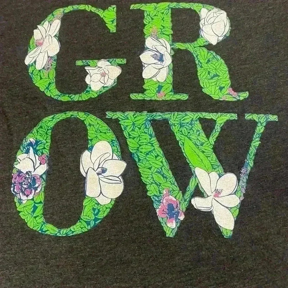 Next Level Gray T shirt with short sleeves & GROW on back in a floral design - Picture 4 of 6